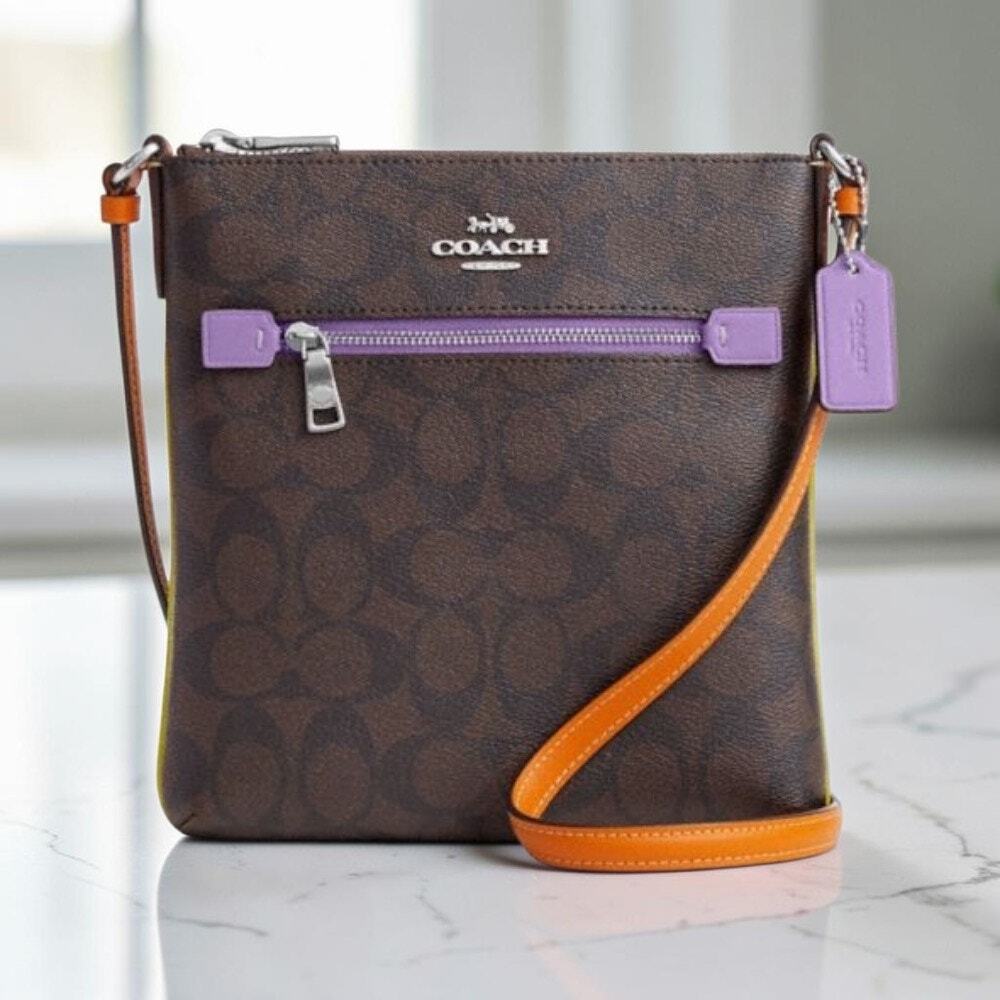 Coach Mini Rowan File Bag In Colorblock Signature Canvas Brown Iris Multi CL671